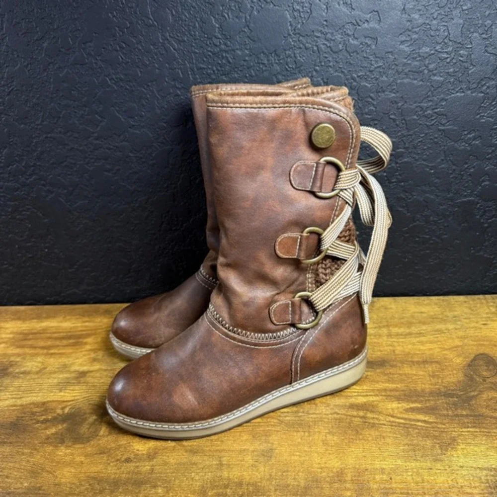 White Mountain Tivia W23519Z Brown Fabric Faux Fur Mid-Calf Boots Womens Size 6M
